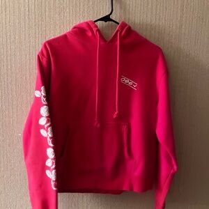 Obey Women's Vibrant Red Hoodie with Floral Sleeve